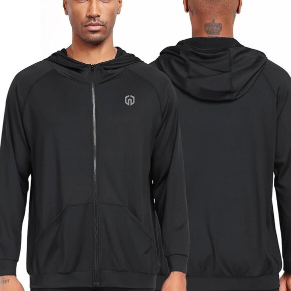 Men's Black Full-Zip Hooded Athletic Jacket, Medium, Lightweight, Breathable, Ve - Picture 2 of 6